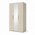 Armadio guardaroba beige a 3 ante con specchio, in MDF e pannello truciolare, 120 x 52 x 190 cm