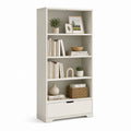 Libreria a terra rettangolare in pannello truciolare con 4 vani e 1 cassetto, bianco crema, 80 × 35 × 180 cm