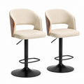 Set di 2 sgabelli da bar girevoli e regolabili in similpelle PU beige, legno e acciaio nero, 52 x 51 x 85-106 cm