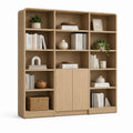 Libreria rettangolare da pavimento in pannello truciolare effetto rovere naturale con 13 vani aperti e 2 ante, 180 × 35 × 200 cm