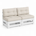 Divano modulare da esterno a 2 posti in legno massello di pino bianco con cuscini beige, 140 x 70 x 76 cm