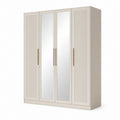 Armadio guardaroba rettangolare a 4 ante con 2 specchi, in MDF e pannello truciolare, tortora chiaro, 180 × 55 × 220 cm