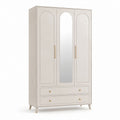 Armadio guardaroba rettangolare a 3 ante con specchio e 2 cassetti in MDF e pannello truciolare beige, 120 × 52 × 200 cm