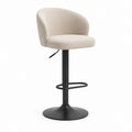 Sgabello da bar girevole e regolabile in poliestere bouclé beige con schienale e base in acciaio nero, 52 x 50 x 86-107 cm
