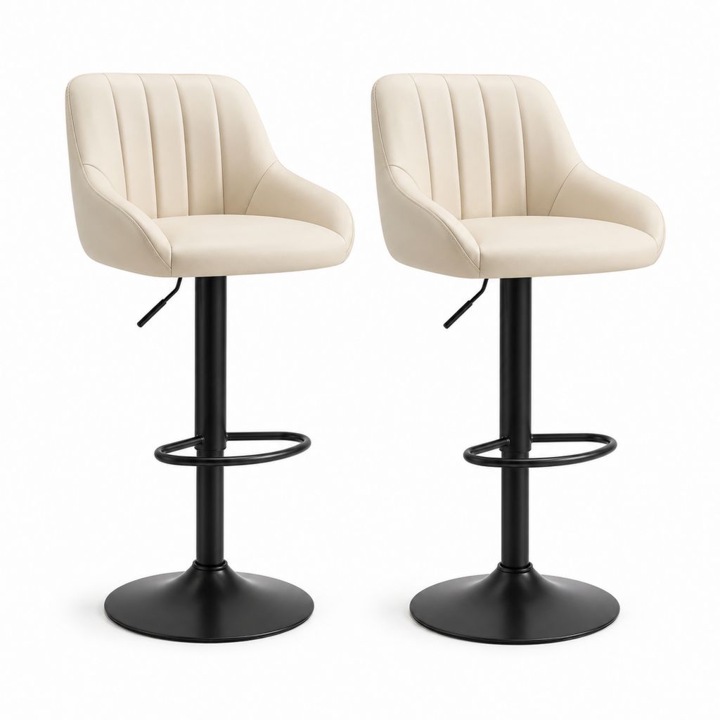 Set di 2 sgabelli da bar girevoli e regolabili in similpelle beige con base in acciaio nero, 52 × 50 × 85-106 cm