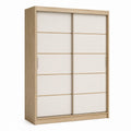 Armadio guardaroba a 2 ante scorrevoli in pannello truciolare melaminico, rovere chiaro e bianco opaco, 180 x 60 x 220 cm