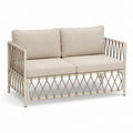 Divano da giardino a 2 posti in acciaio con intreccio in corda e cuscini beige, 132 x 75 x 80 cm
