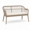 Panca da giardino a 2 posti in rattan PE tortora con cuscino crema, 130 x 62 x 85 cm