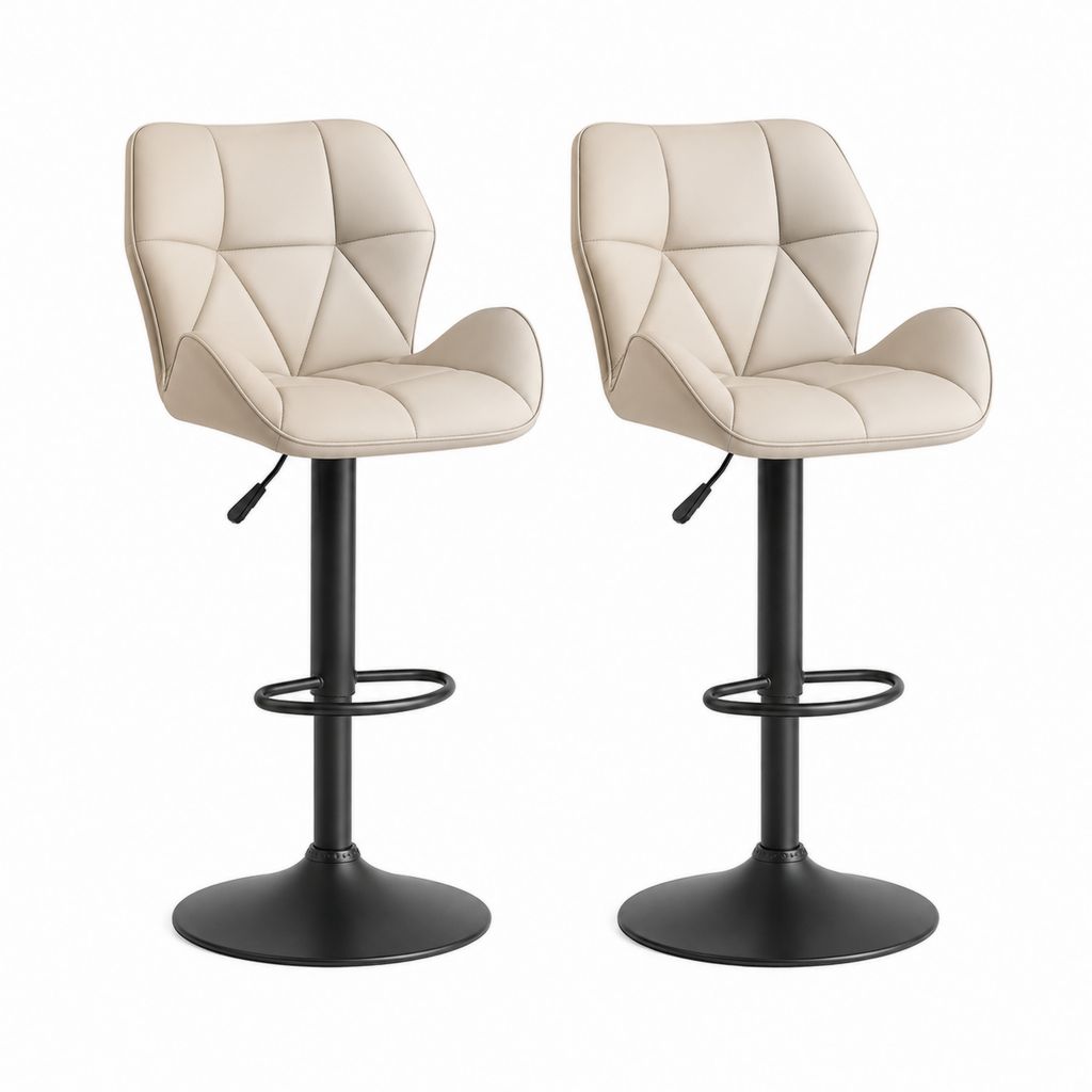 Set di 2 sgabelli da bar girevoli regolabili in similpelle beige e metallo nero, 52 x 53 x 88-109 cm