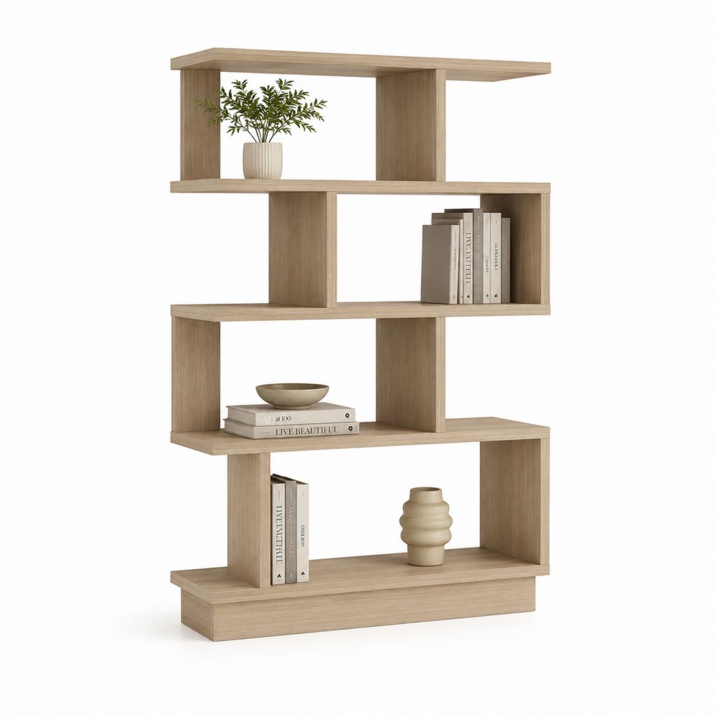 Libreria autoportante divisoria in legno con ripiani sfalsati, rovere chiaro, 120 x 30 x 180 cm
