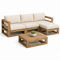 Set salotto da esterno 2 pezzi in legno con divano angolare a 3 posti e tavolino, beige e marrone, 220 x 150 x 75 cm