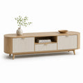 Mobile TV basso in legno, rovere naturale e avorio, con 2 ante, 1 cassetto e bordi arrotondati, 180 x 40 x 60 cm