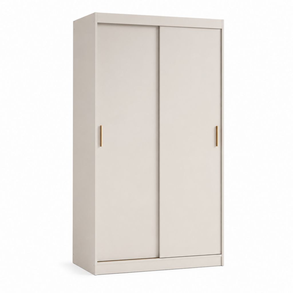 Armadio guardaroba rettangolare a 2 ante scorrevoli in pannelli di particelle, beige chiaro e oro, 120 x 50 x 200 cm