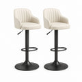 Set di 2 sgabelli da bar girevoli e regolabili in PU beige con schienale, braccioli e base rotonda in acciaio nero, 54 x 52 x 84-105 cm