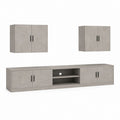 Composizione mobile TV da interno a 3 pezzi in legno grigio cemento, mobile basso 200 × 40 × 45 cm e 2 pensili 70 × 30 × 60 cm