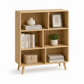 Libreria bassa a 6 vani in MDF impiallacciato, rovere naturale, 90 × 30 × 110 cm